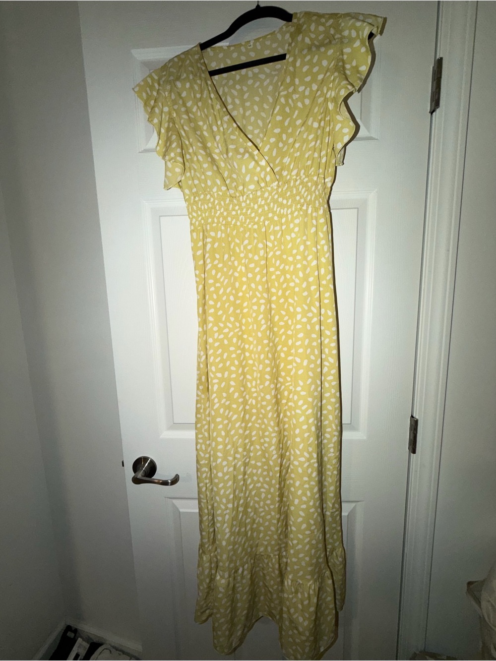 Yellow Printed Flutter Sleeve Maxi Dress